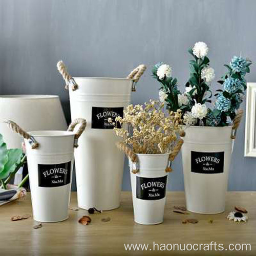 Creative hemp bucket shop window display iron vase